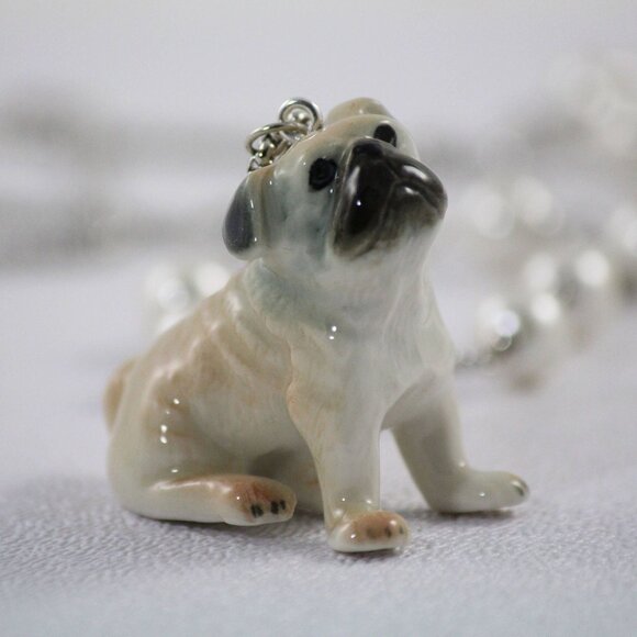 Pug, Pendant Necklace, Animal Jewelry, Dog Necklace, Pearl Necklace, Animal Neck - Picture 1 of 9